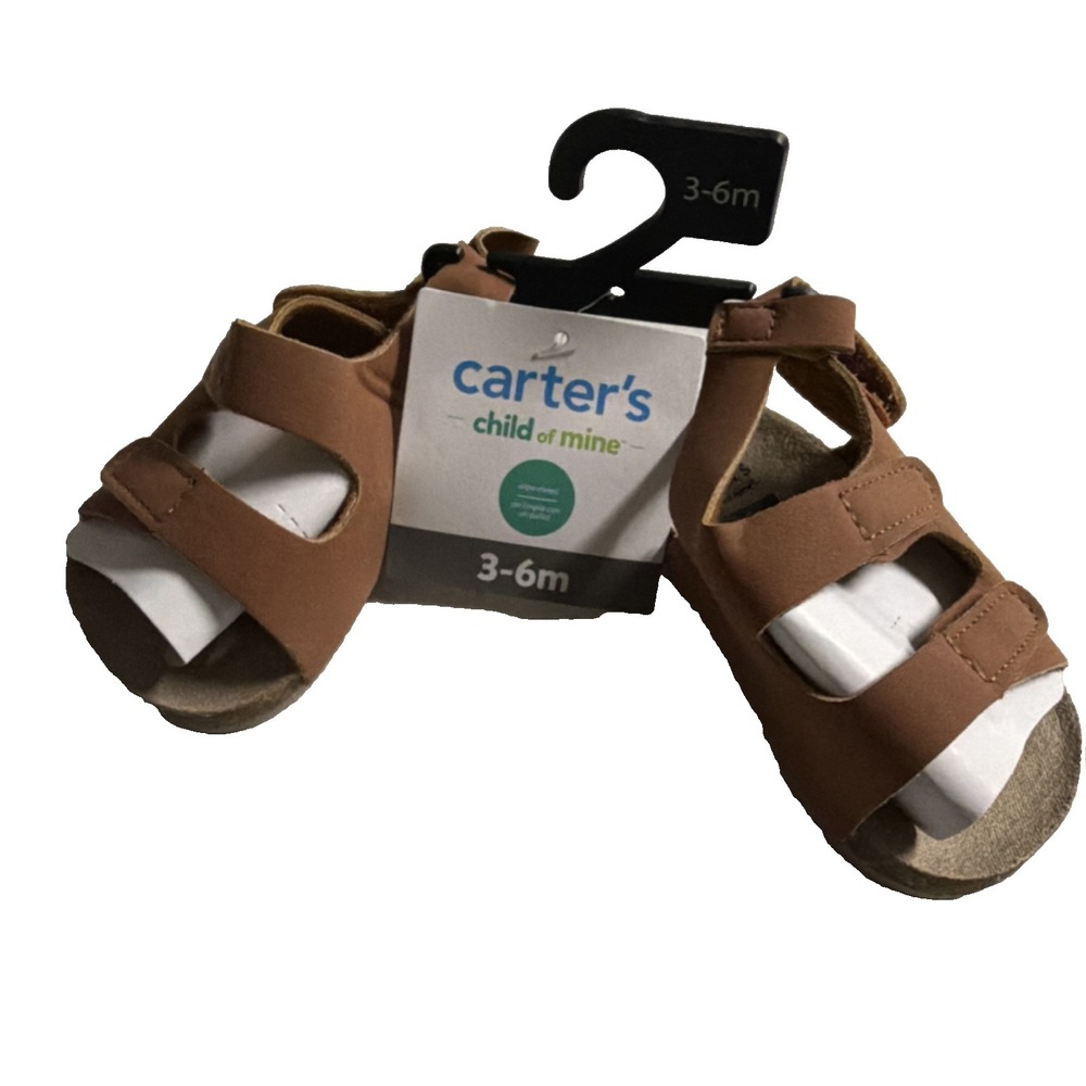 Carter's Child 3/6m of Mine Brown Baby Sandals Hook & Loop Adjustable Strap - Picture 1 of 7